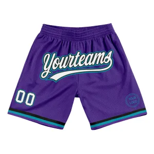 Custom Purple White Black-Teal Authentic Throwback Basketball Shorts