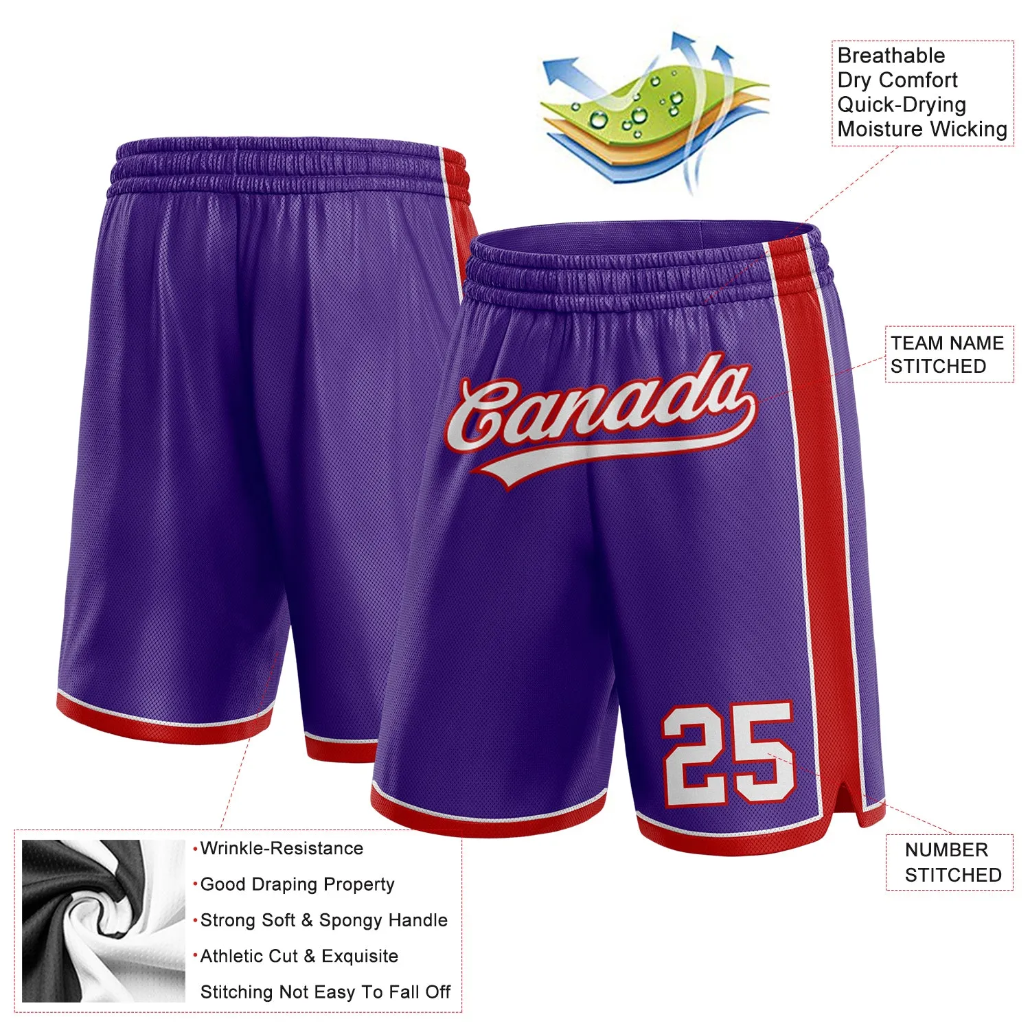 Custom Purple White-Red Authentic Basketball Shorts