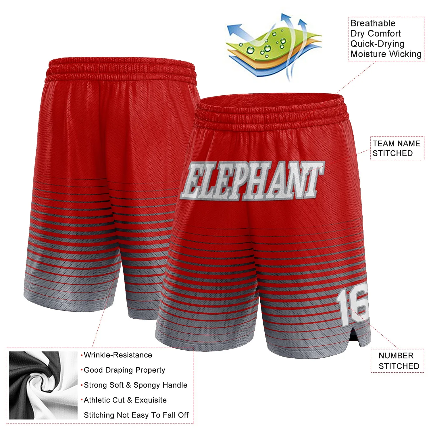 Custom Red White-Gray Pinstripe Fade Fashion Authentic Basketball Shorts