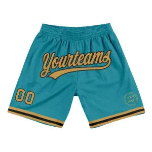 Custom Teal Old Gold-Black Authentic Throwback Basketball Shorts