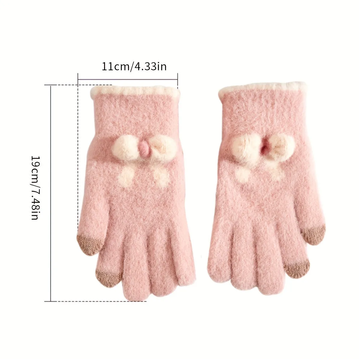 Cute Bowknot Knit Plush Gloves Short Plus Velvet Warm Touch Screen Gloves Women's Autumn Winter Thickening Coldproof Gloves