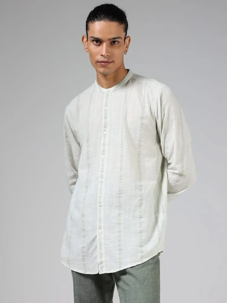 ETA Sage Green Striped Cotton Resort-Fit Shirt