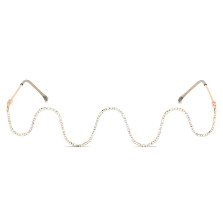 Fashion Handmade Diamond Half-Frame Metal Wave Without Decorative Glasses Frame, Frame color: C01 golden