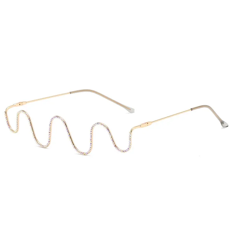 Fashion Handmade Diamond Half-Frame Metal Wave Without Decorative Glasses Frame, Frame color: C01 golden