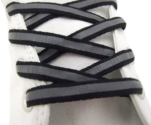 Flat Reflective Black Shoelaces - 8mm wide