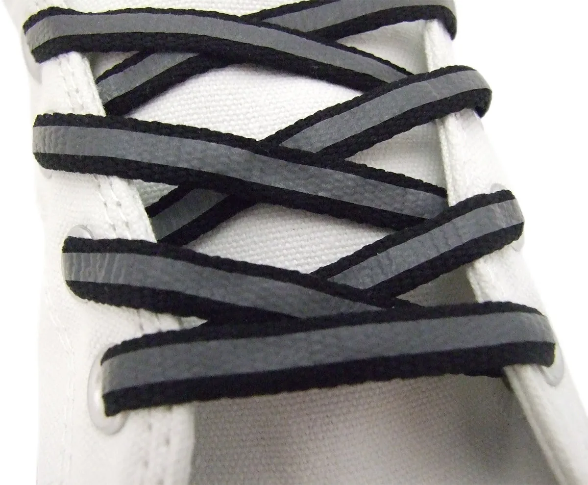 Flat Reflective Black Shoelaces - 8mm wide