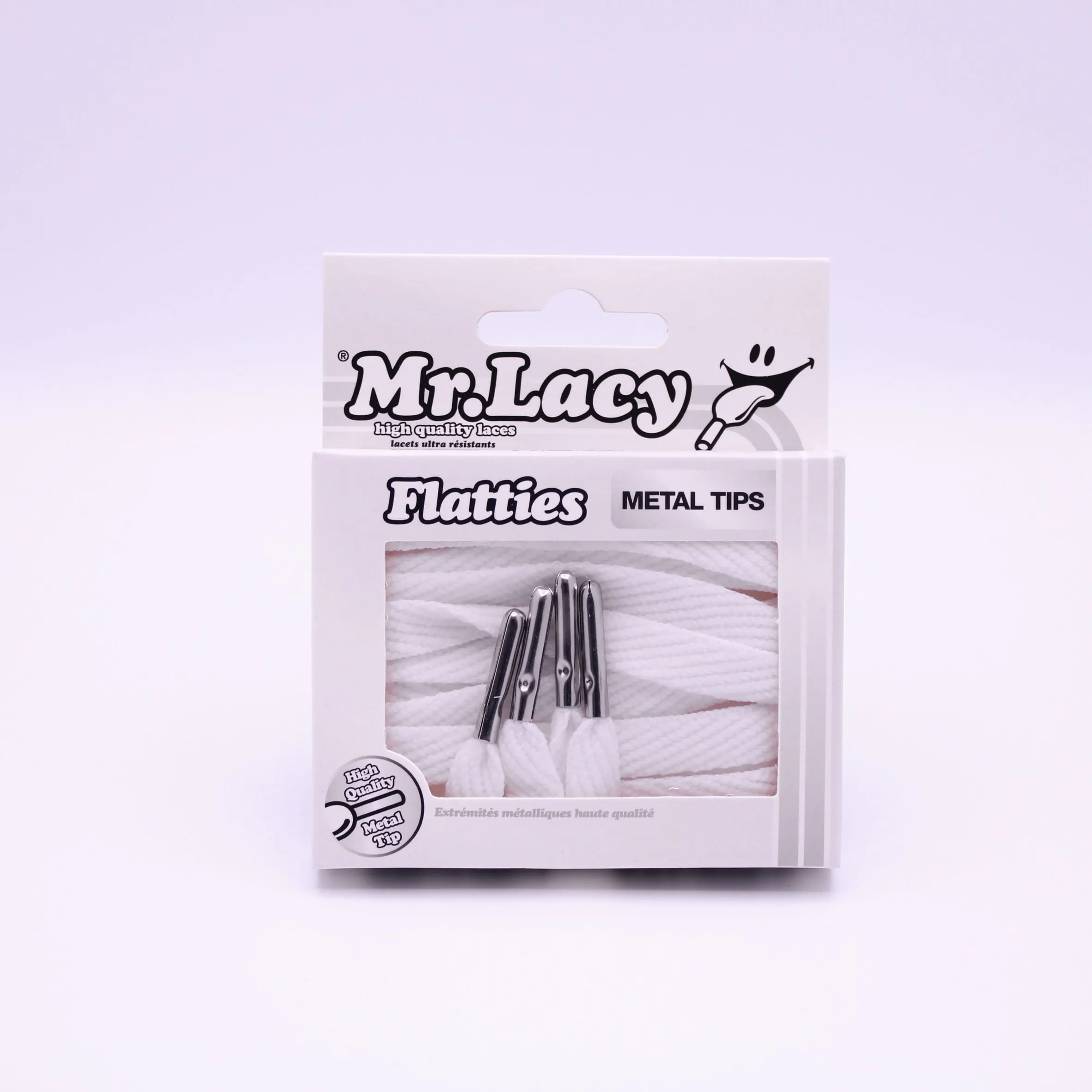 Flatties Metal Tips Shoelaces · White with Silver Tip