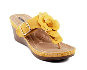 Flora Yellow Wedge Sandals