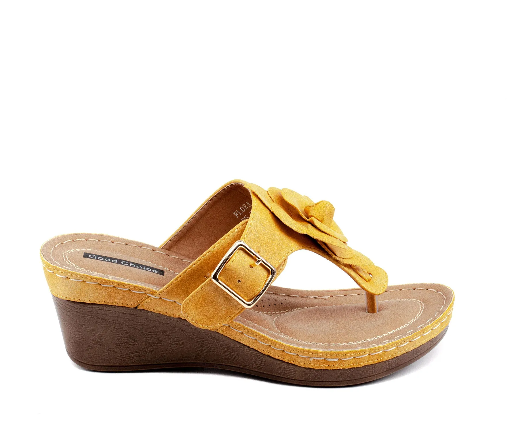 Flora Yellow Wedge Sandals