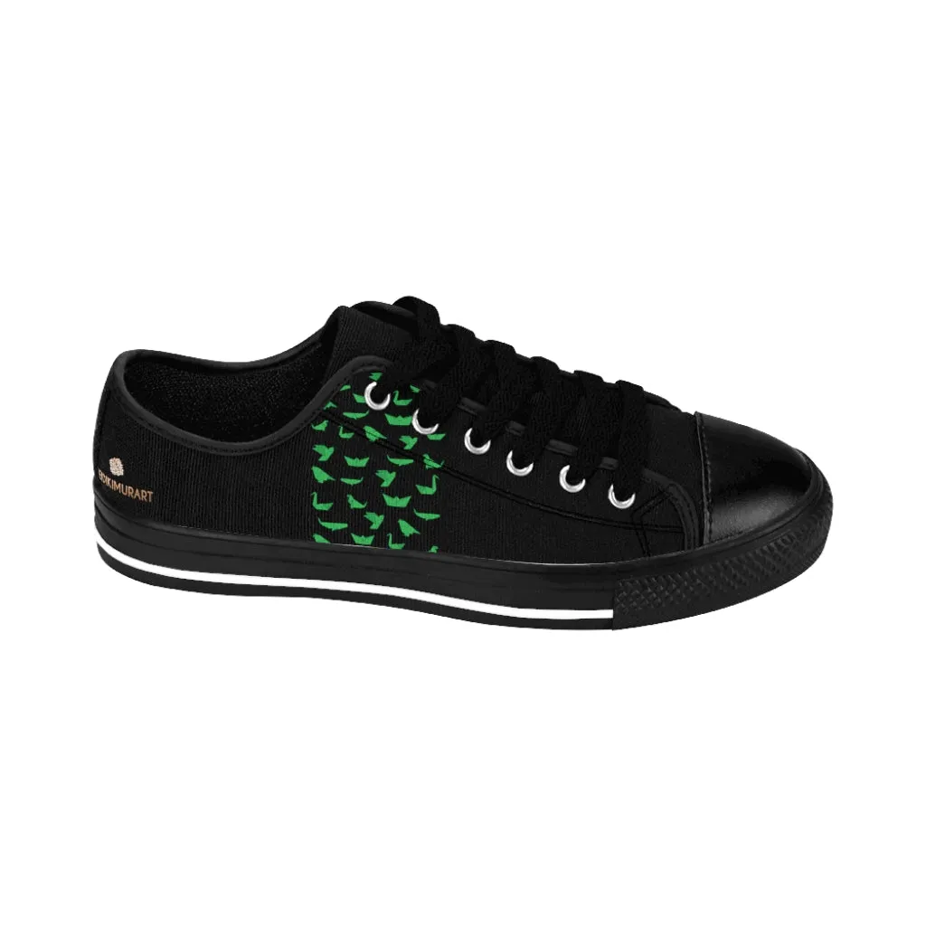 Green Japanese Crane Men's Sneakers, Japanese Style Best Designer Low Top Shoes For Men