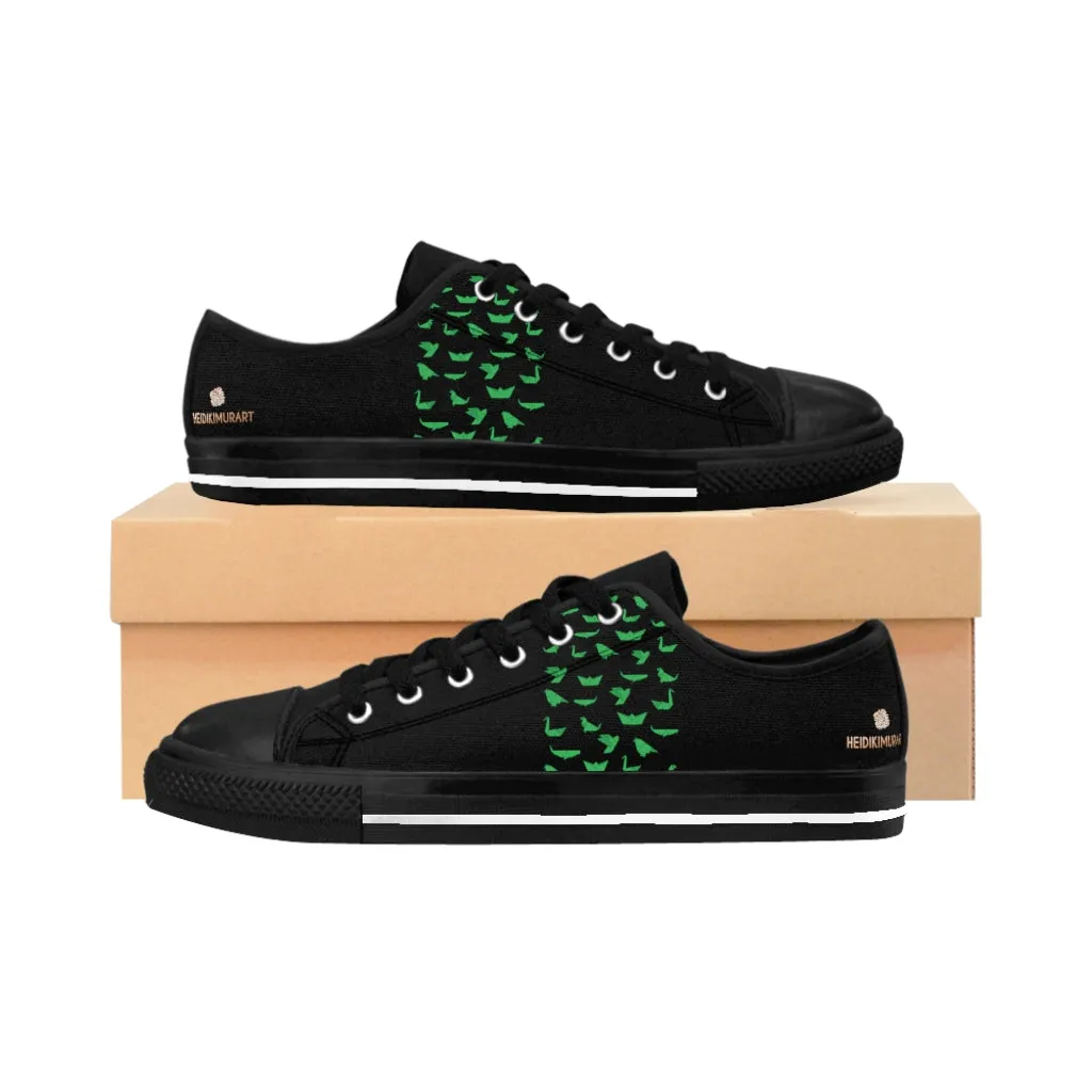 Green Japanese Crane Men's Sneakers, Japanese Style Best Designer Low Top Shoes For Men