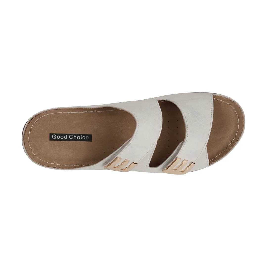 Gretchen White Comfort Flat Sandals