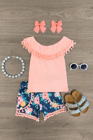 Hawaiian Floral Pom Pom Short Set