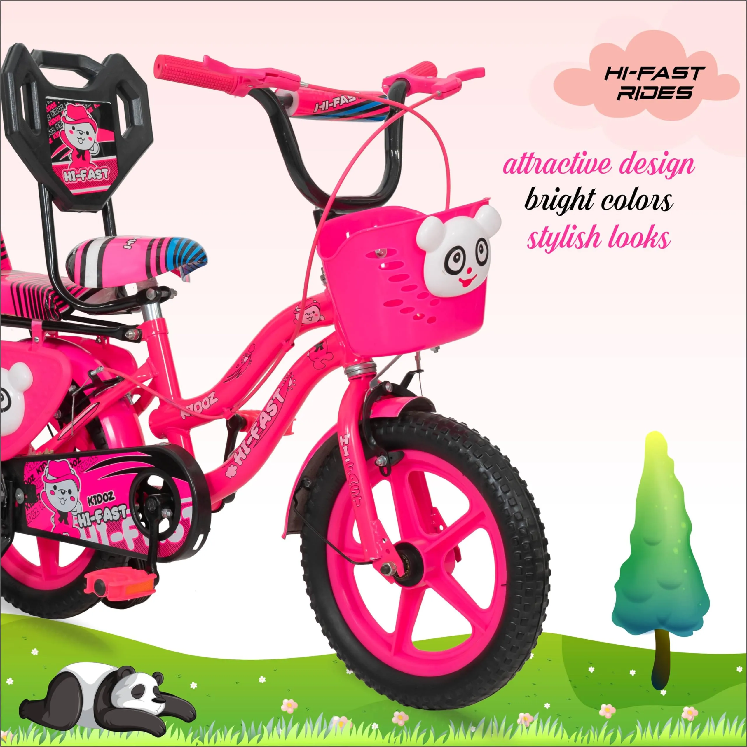 HI-FAST 14 inch Kids Cycle for Boys & Girls 2 to 5 Years with Back Seat & Training Wheels (95% Assembled), (Pink)