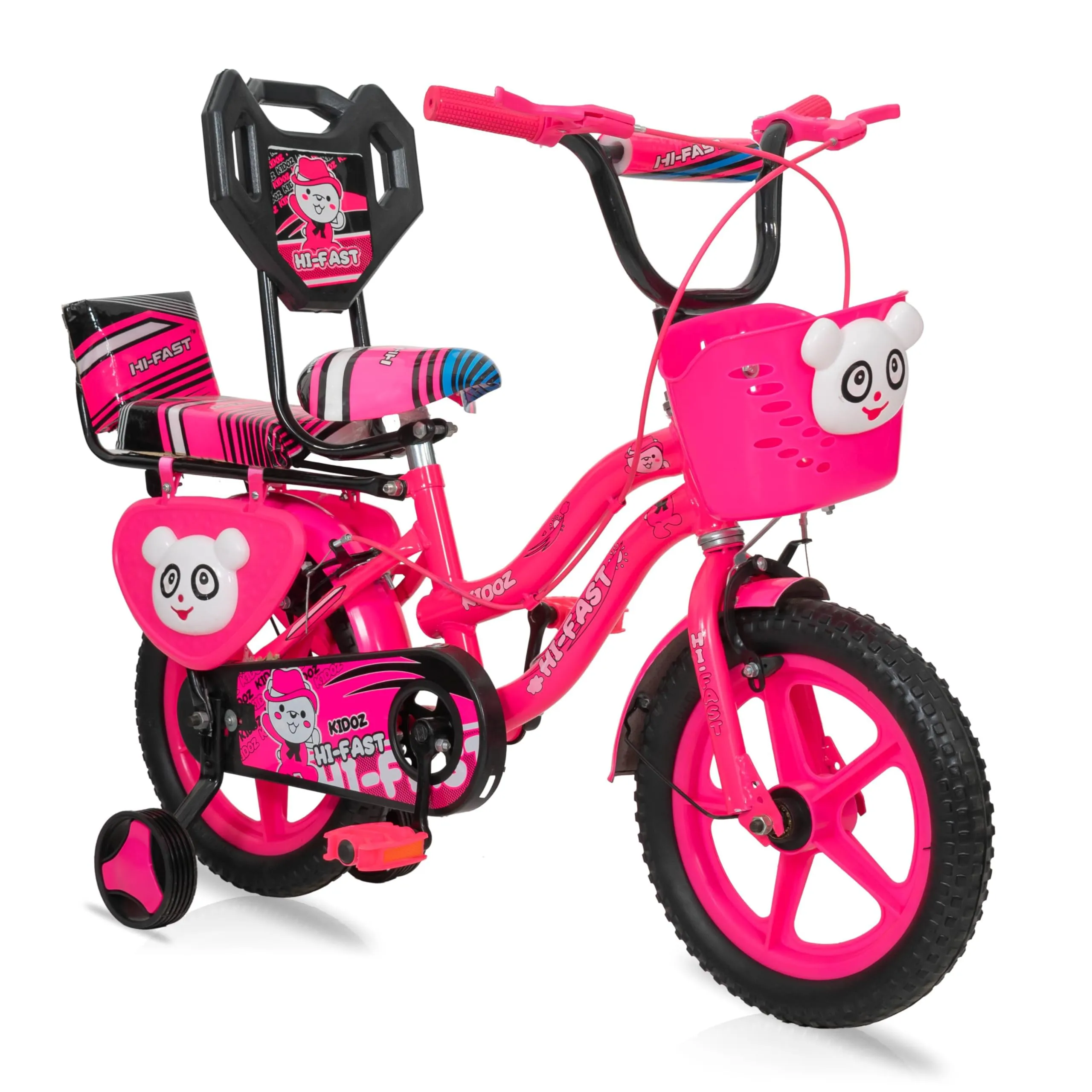 HI-FAST 14 inch Kids Cycle for Boys & Girls 2 to 5 Years with Back Seat & Training Wheels (95% Assembled), (Pink)