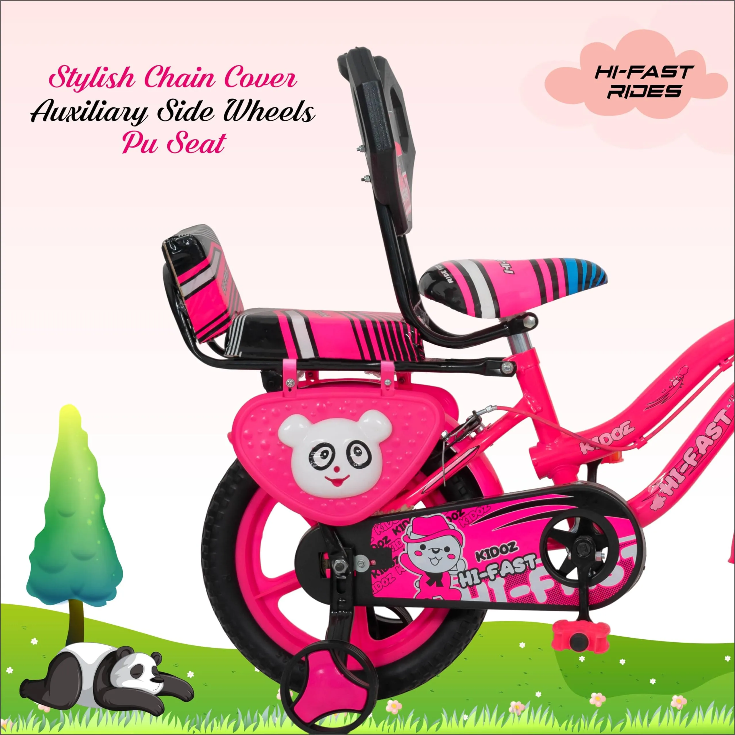 HI-FAST 14 inch Kids Cycle for Boys & Girls 2 to 5 Years with Back Seat & Training Wheels (95% Assembled), (Pink)