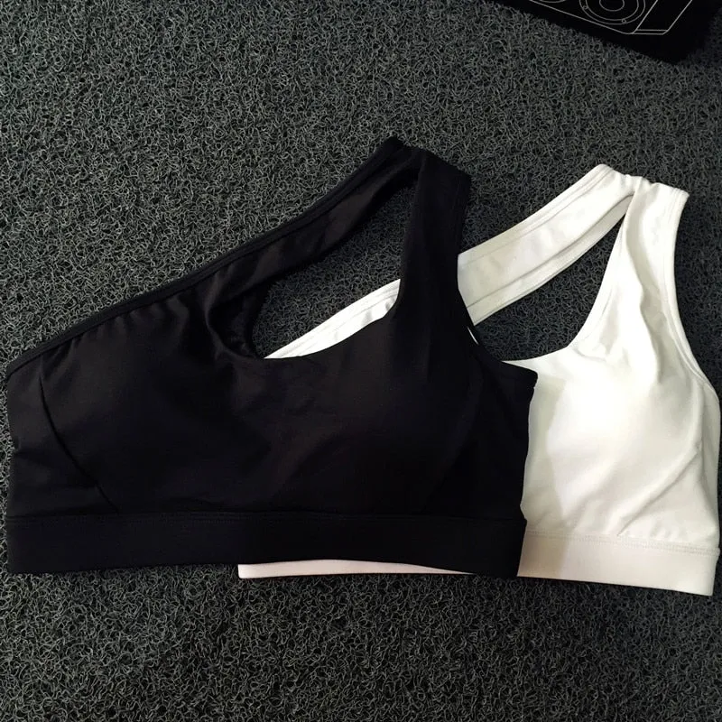 High Impact oblique shoulder strap Sports Bra Women running fitness Bra Top