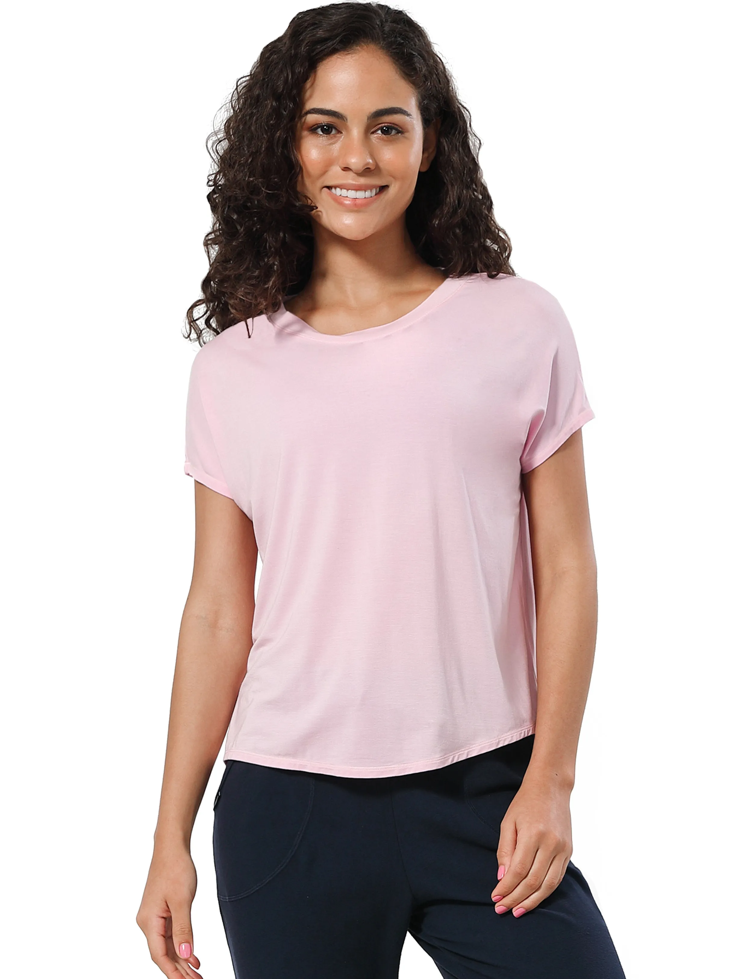 Hip Length Short Sleeve Shirt lightpink_Jogging