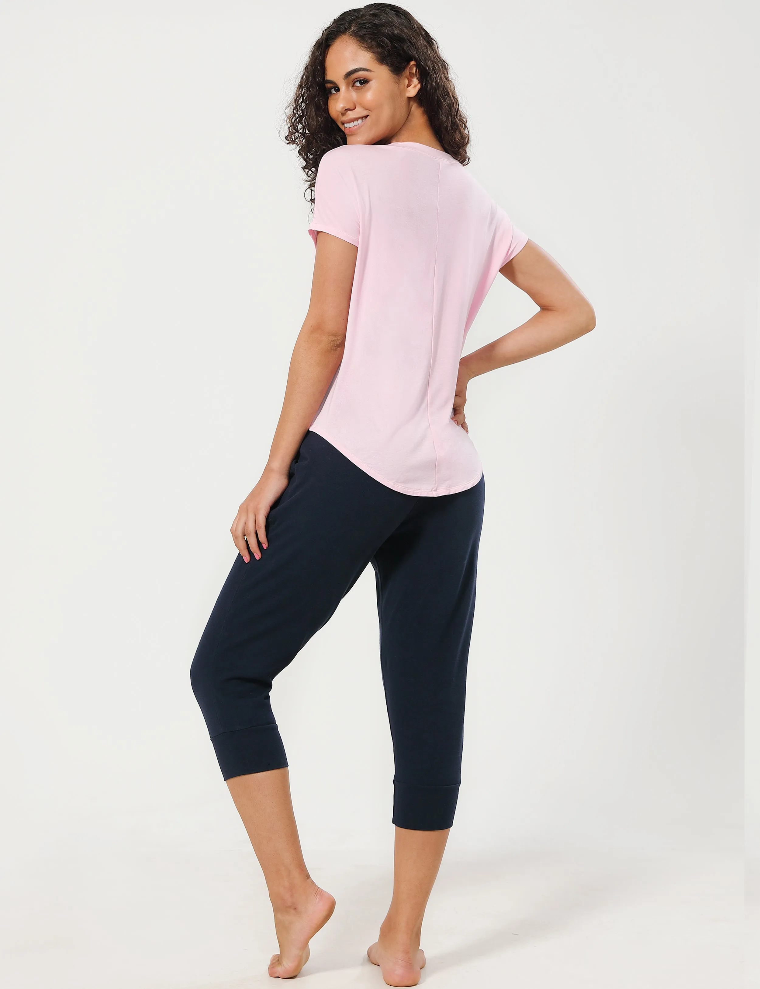 Hip Length Short Sleeve Shirt lightpink_Jogging