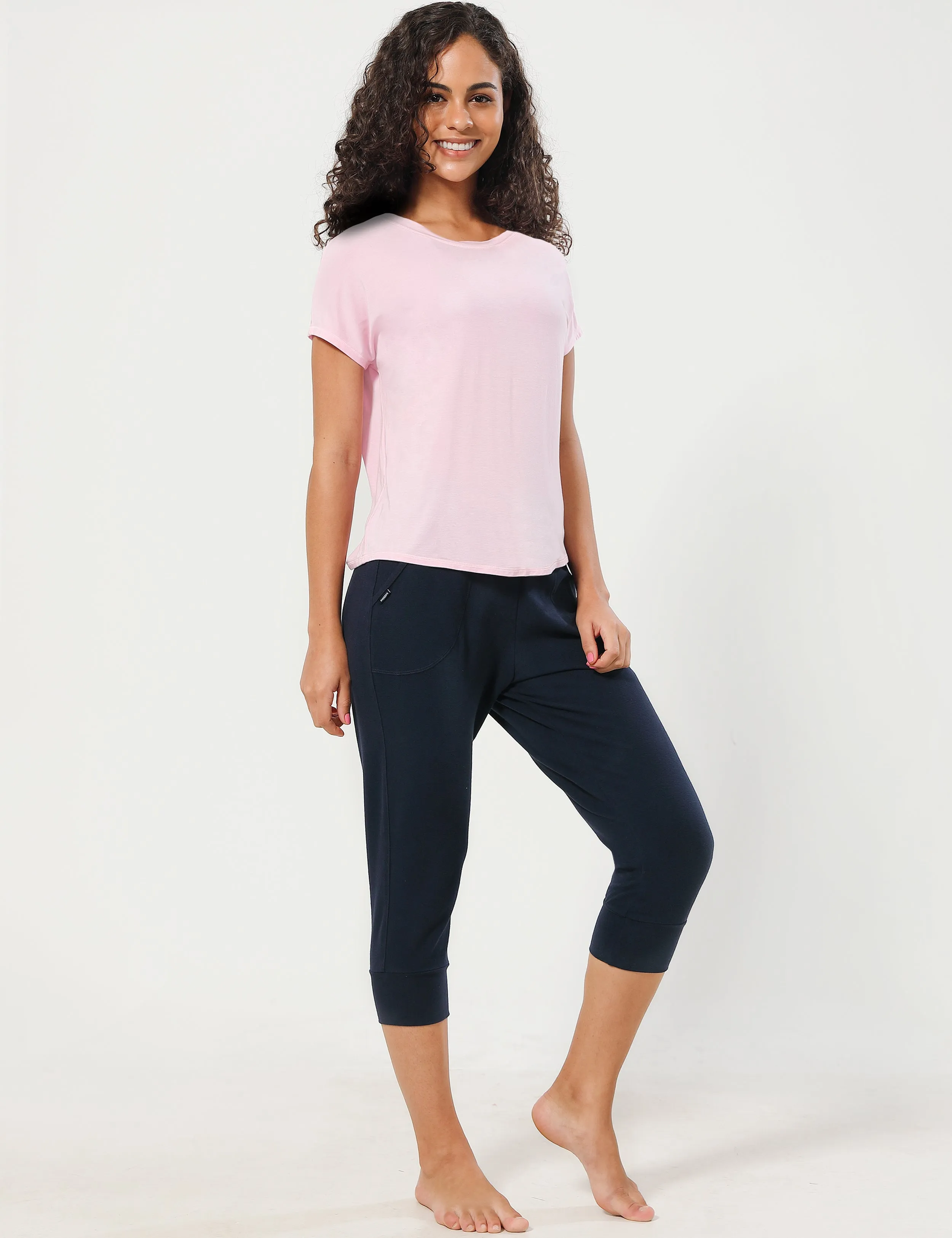 Hip Length Short Sleeve Shirt lightpink_Jogging