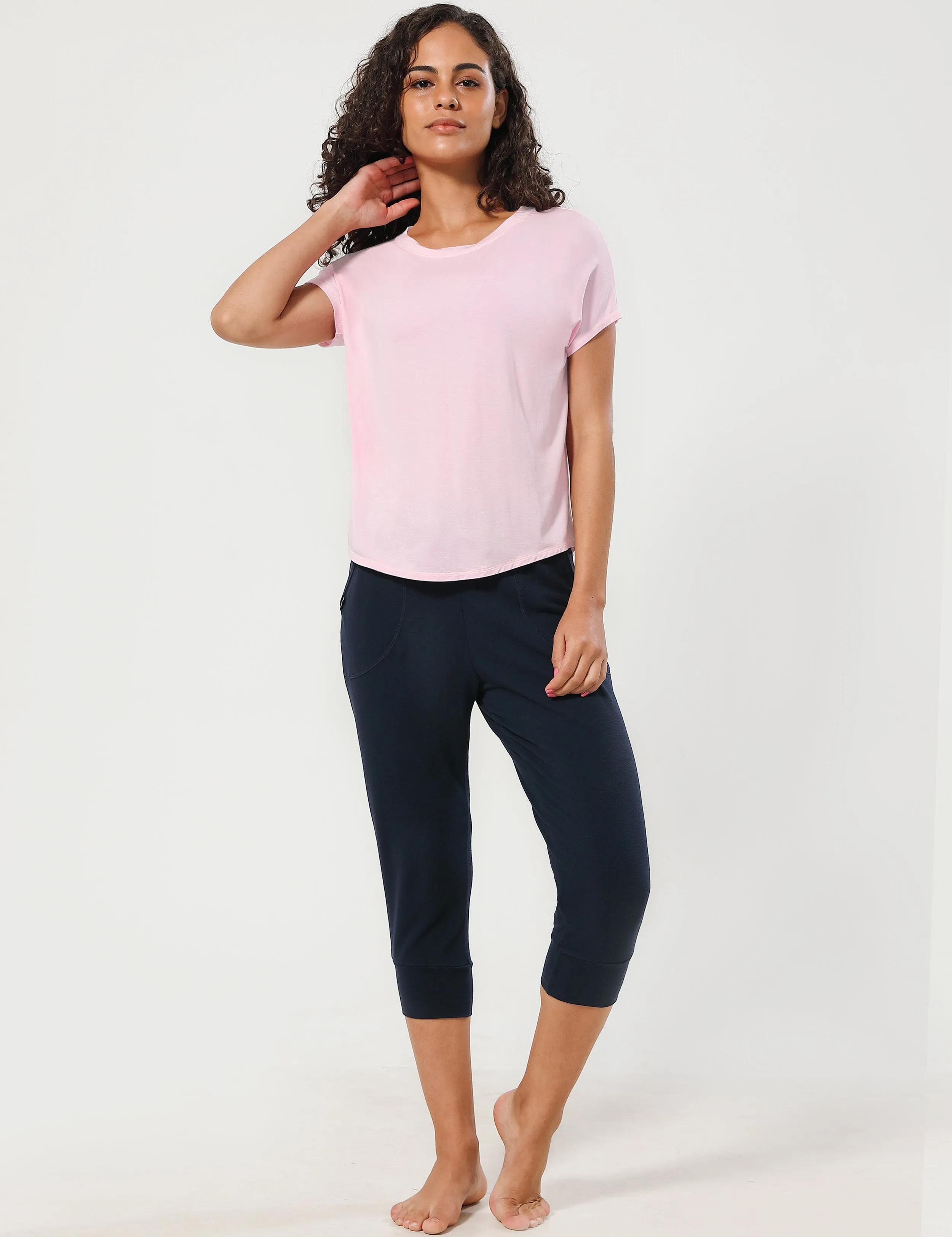 Hip Length Short Sleeve Shirt lightpink_Jogging