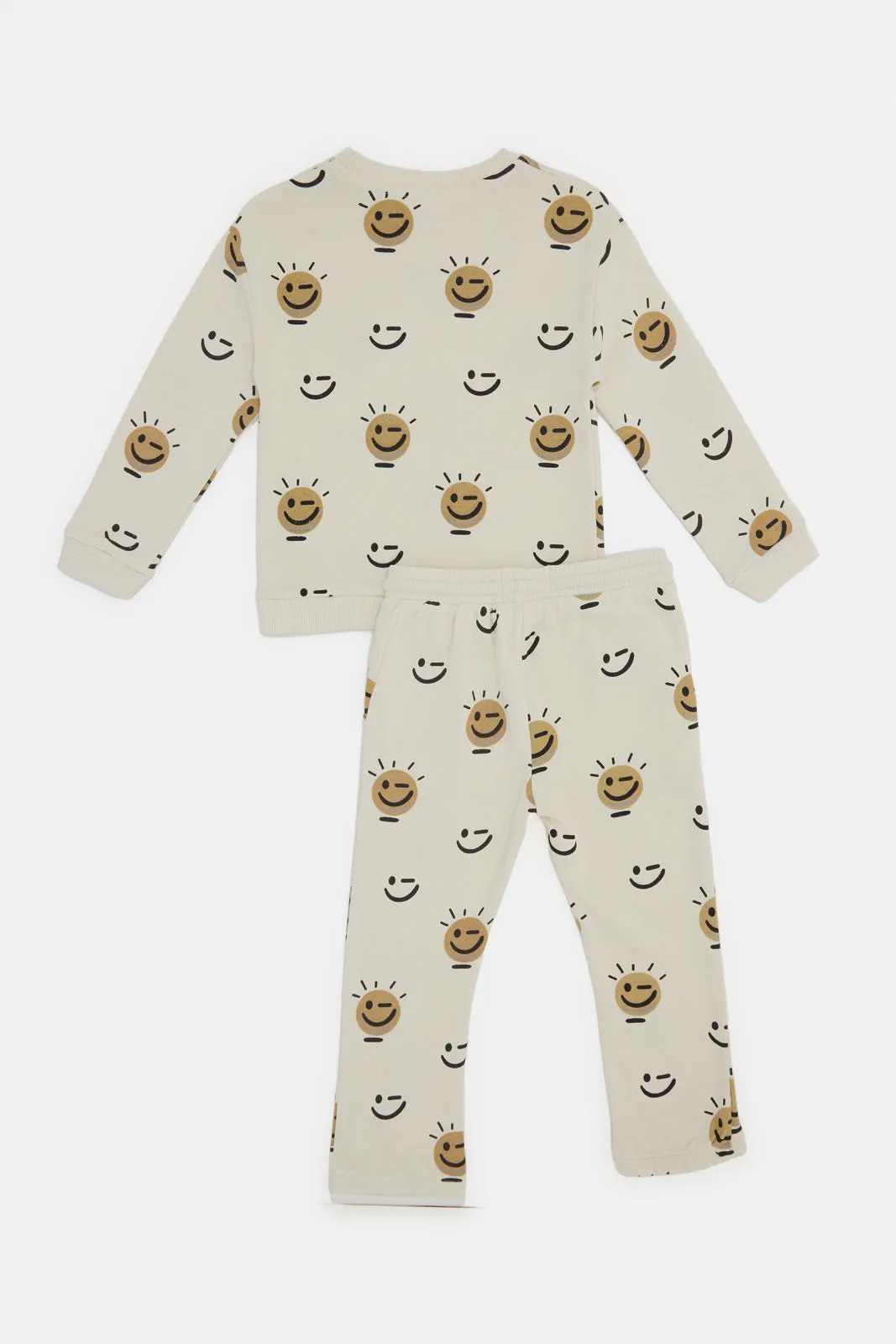 Infant Boys Cream Printed Jogging Suit Set (2 Piece)