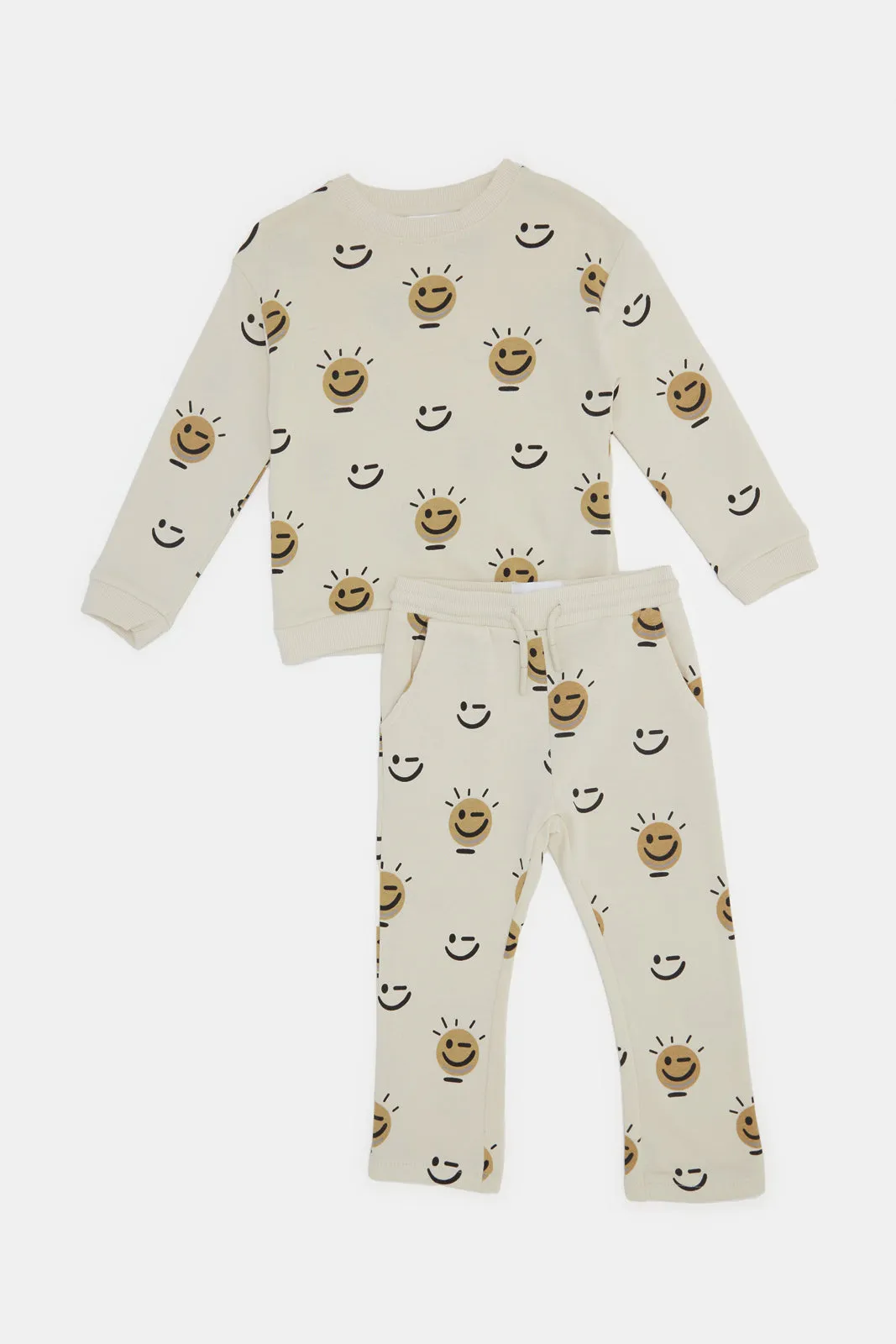 Infant Boys Cream Printed Jogging Suit Set (2 Piece)