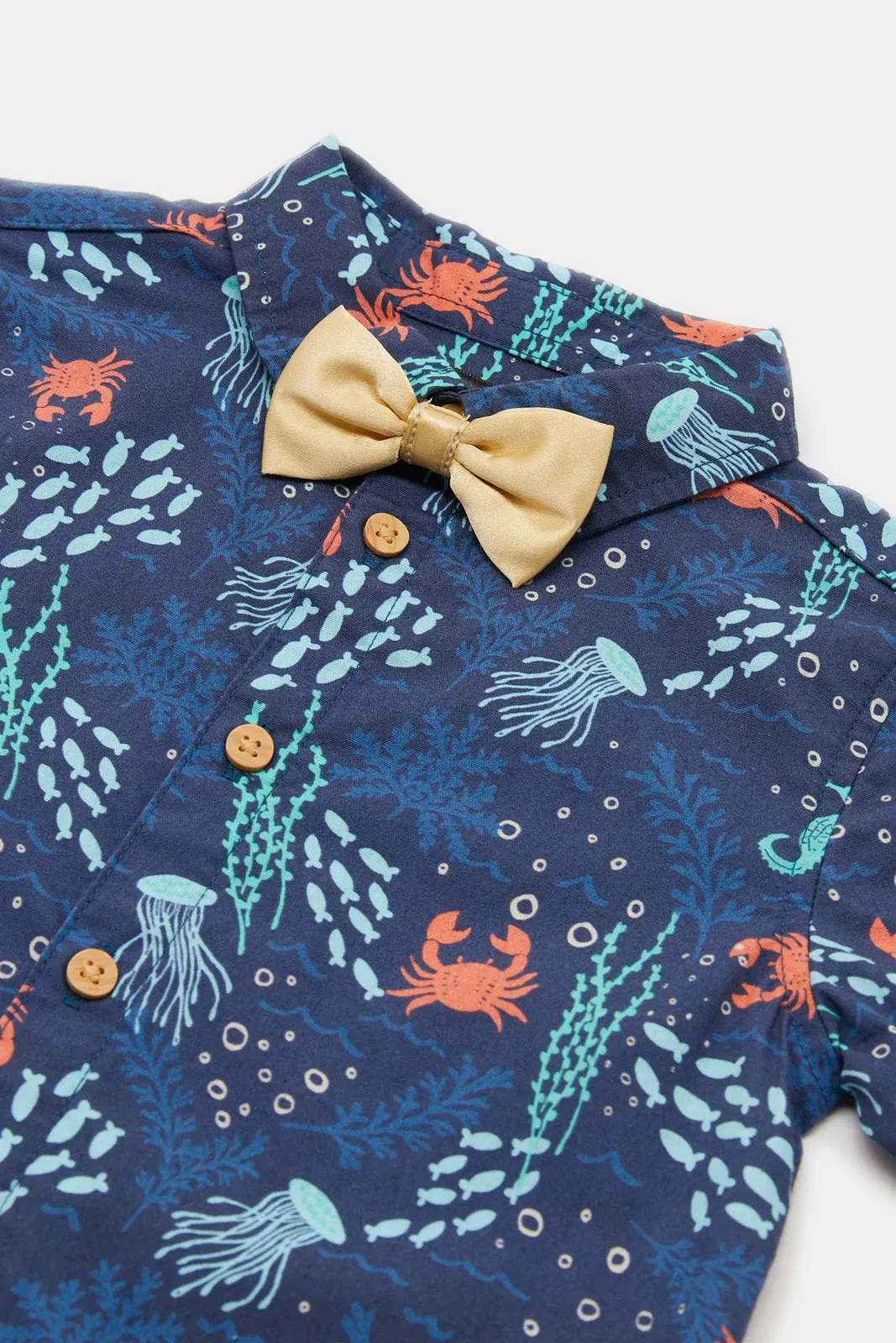 Infant Boys Navy Crab Printed Bow Shirt