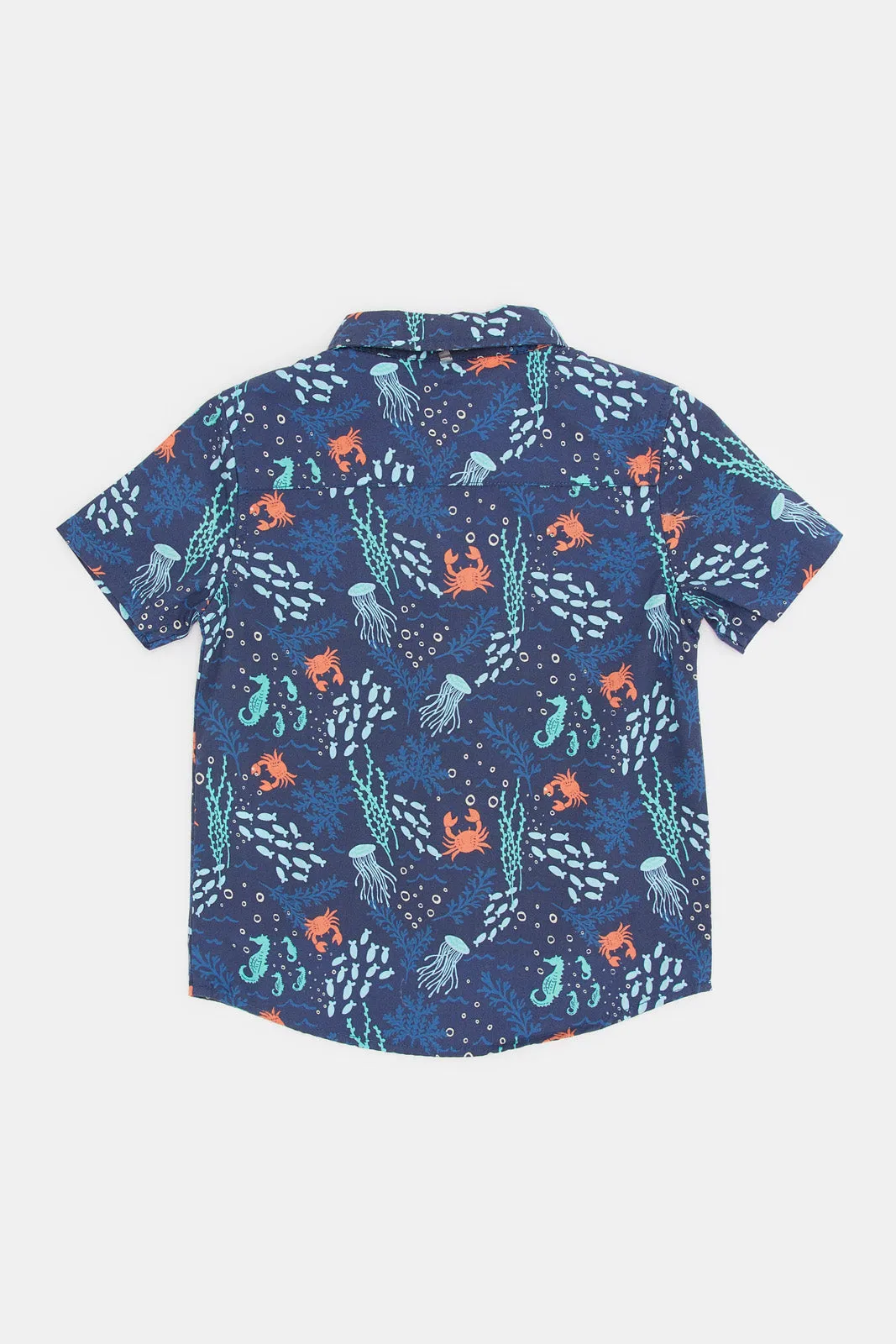 Infant Boys Navy Crab Printed Bow Shirt