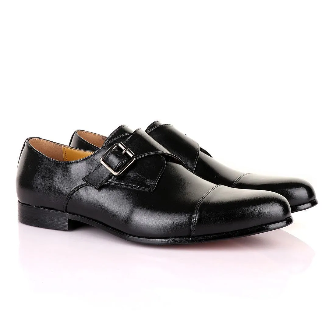 John Mendson Single Strap Buckle Leather Black Shoe