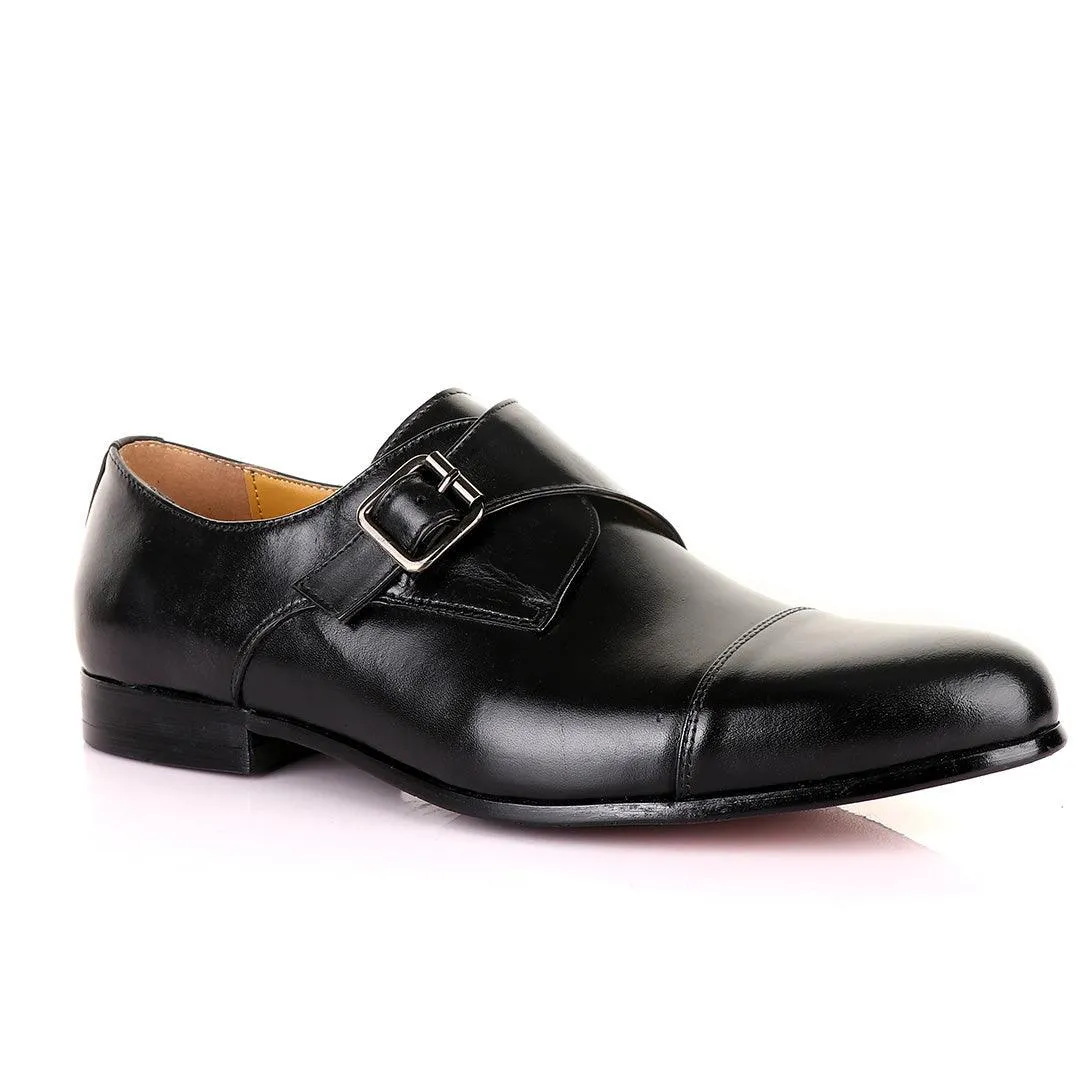 John Mendson Single Strap Buckle Leather Black Shoe