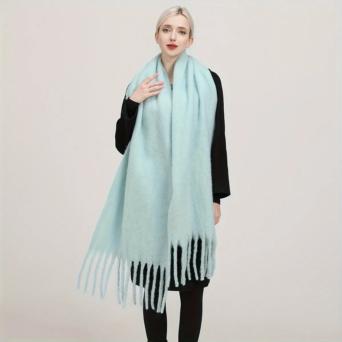 Large Solid Color Chunky Shawl Scarf - Soft, Windproof, Thick, Coldproof, and Warm Wrap for Women - Perfect for Autumn and Winter, Mature, Casual, Inelastic, Polyester, No Feathers, Basics