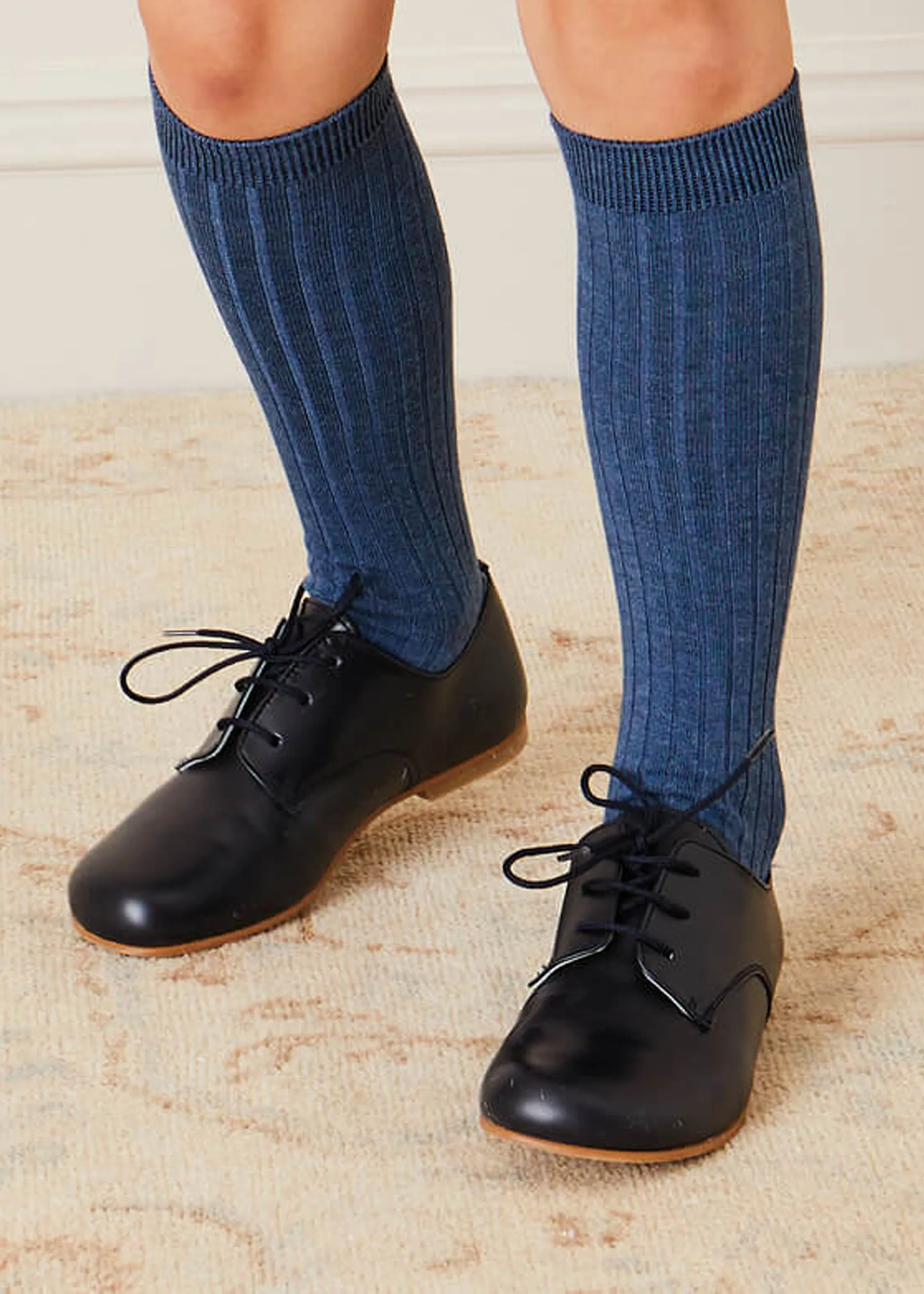 Leather Lace-Up Navy Shoes (20-34EU)