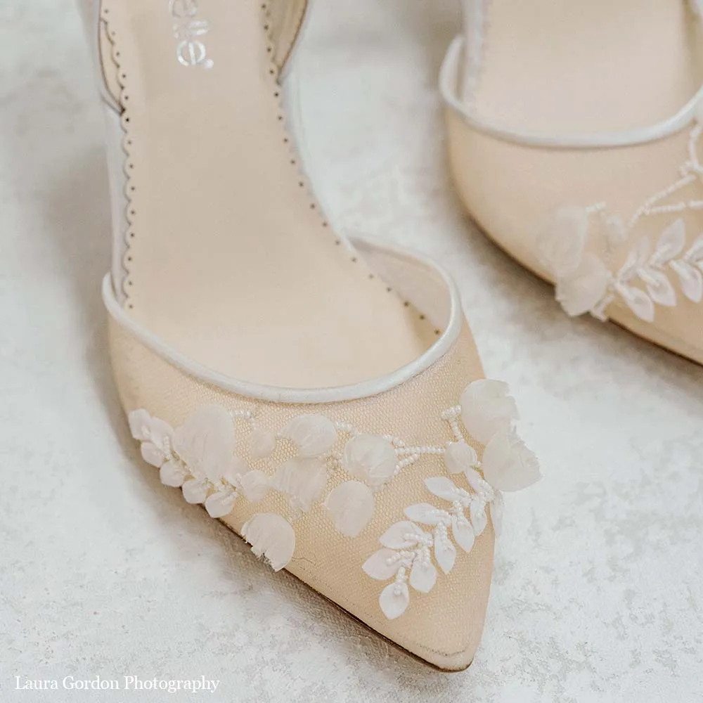 Libby - Ivory Nude Lace Floral Embroidered Bridal Heel