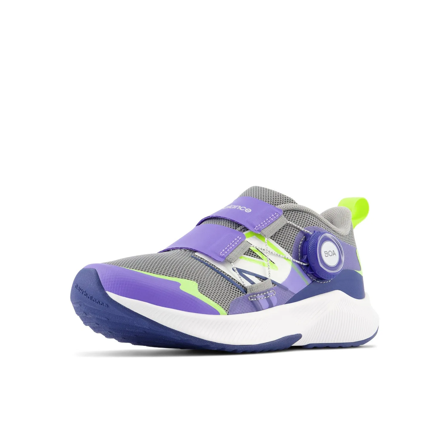 Little Kid's New Balance DynaSoft Reveal v4 BOA Color: Shadow Grey with Electric Indigo & Thirty Watt