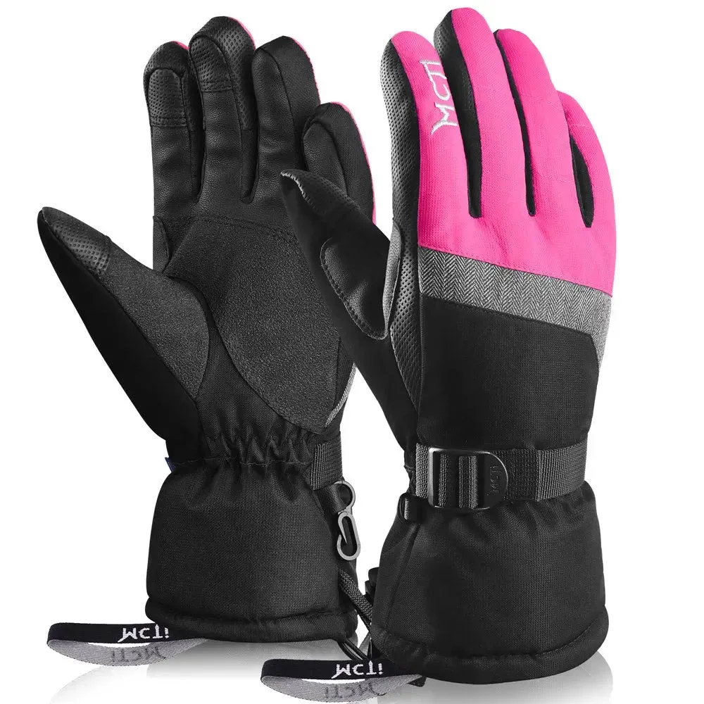 MCTi Ski Gloves,Winter Waterproof Snowboard Snow 3M Thinsulate Warm Touchscreen Cold Weather Women Gloves Wrist Leashes