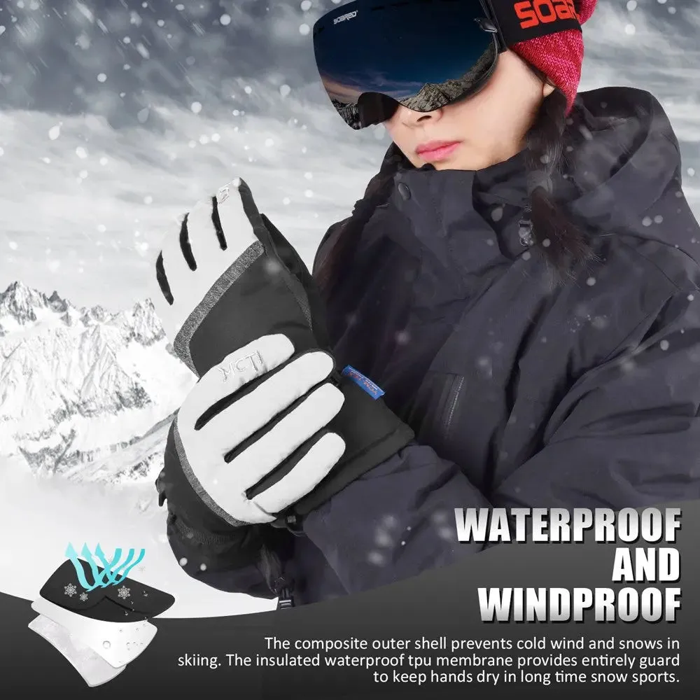 MCTi Ski Gloves,Winter Waterproof Snowboard Snow 3M Thinsulate Warm Touchscreen Cold Weather Women Gloves Wrist Leashes