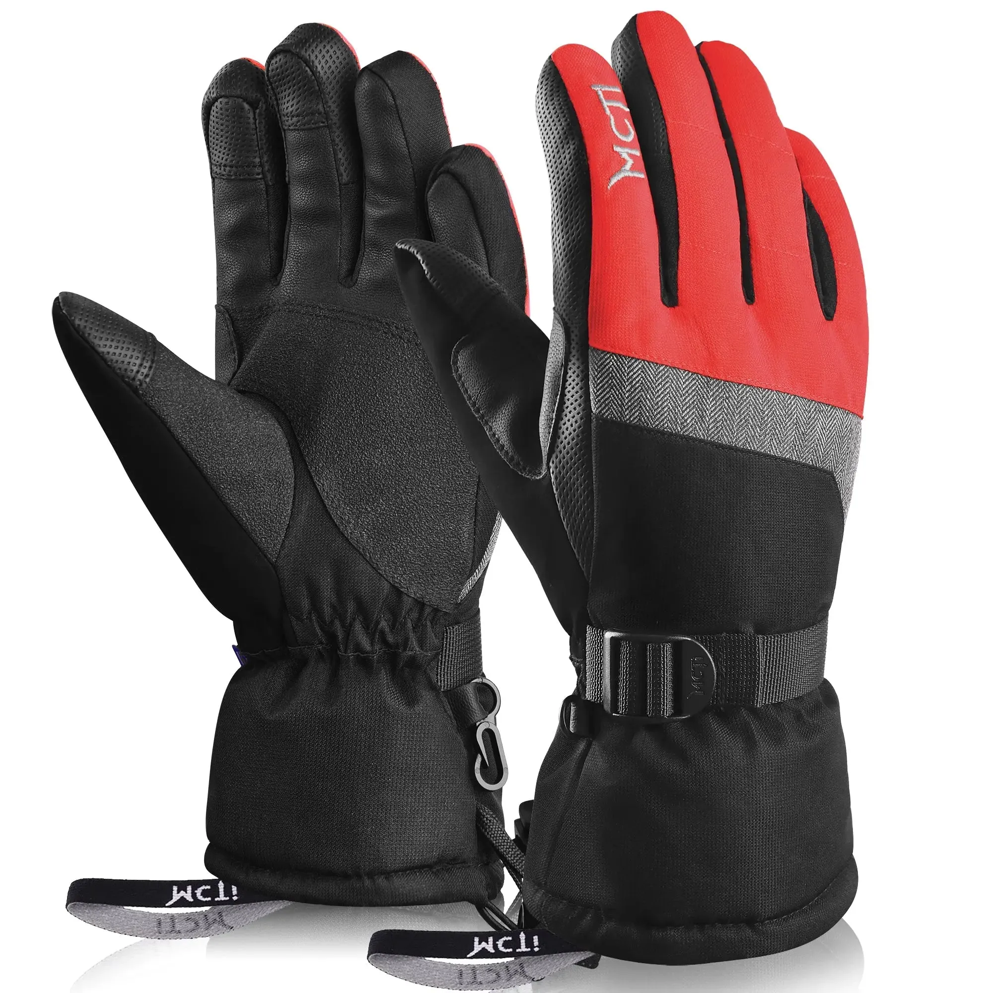 MCTi Ski Gloves,Winter Waterproof Snowboard Snow 3M Thinsulate Warm Touchscreen Cold Weather Women Gloves Wrist Leashes