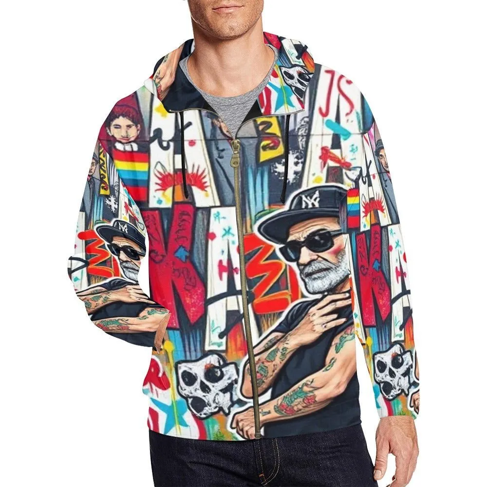 Men's All Over Print Full Zip Hoodie-One of a kind sweater Best LA Graffiti Art