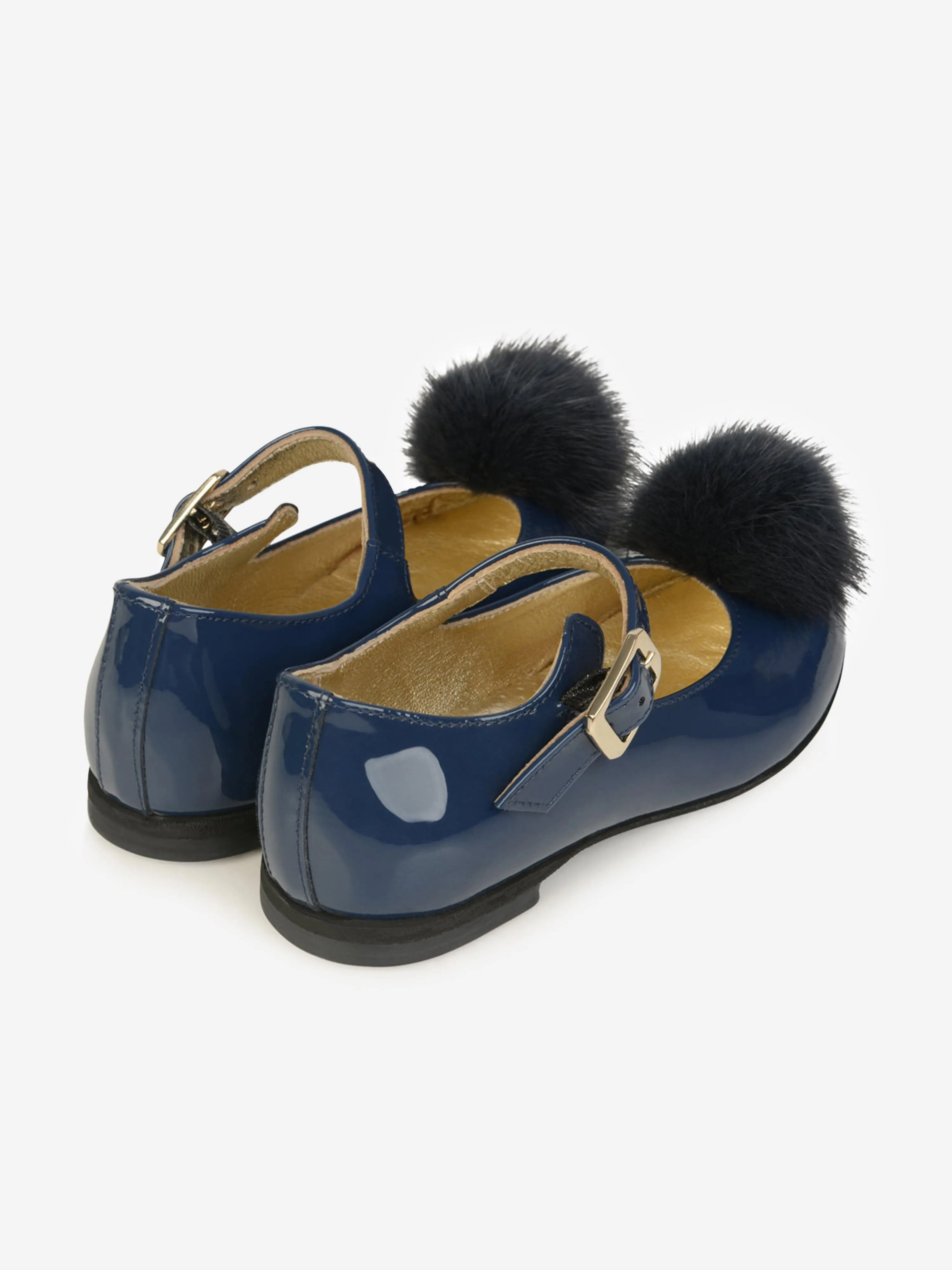 Monnalisa Patent Leather Shoes With Fur Pom Pom