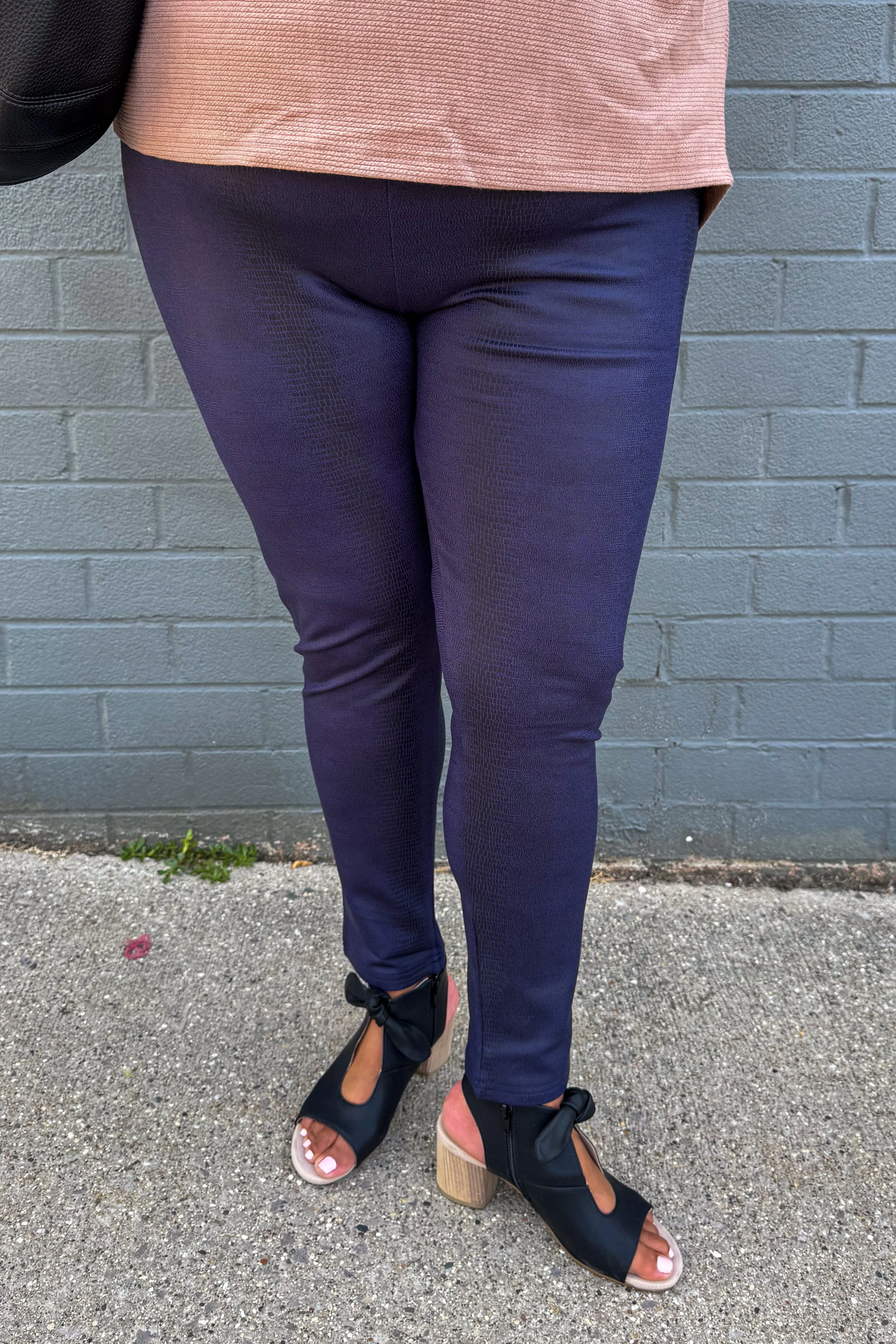 Navy Leather Look Legging