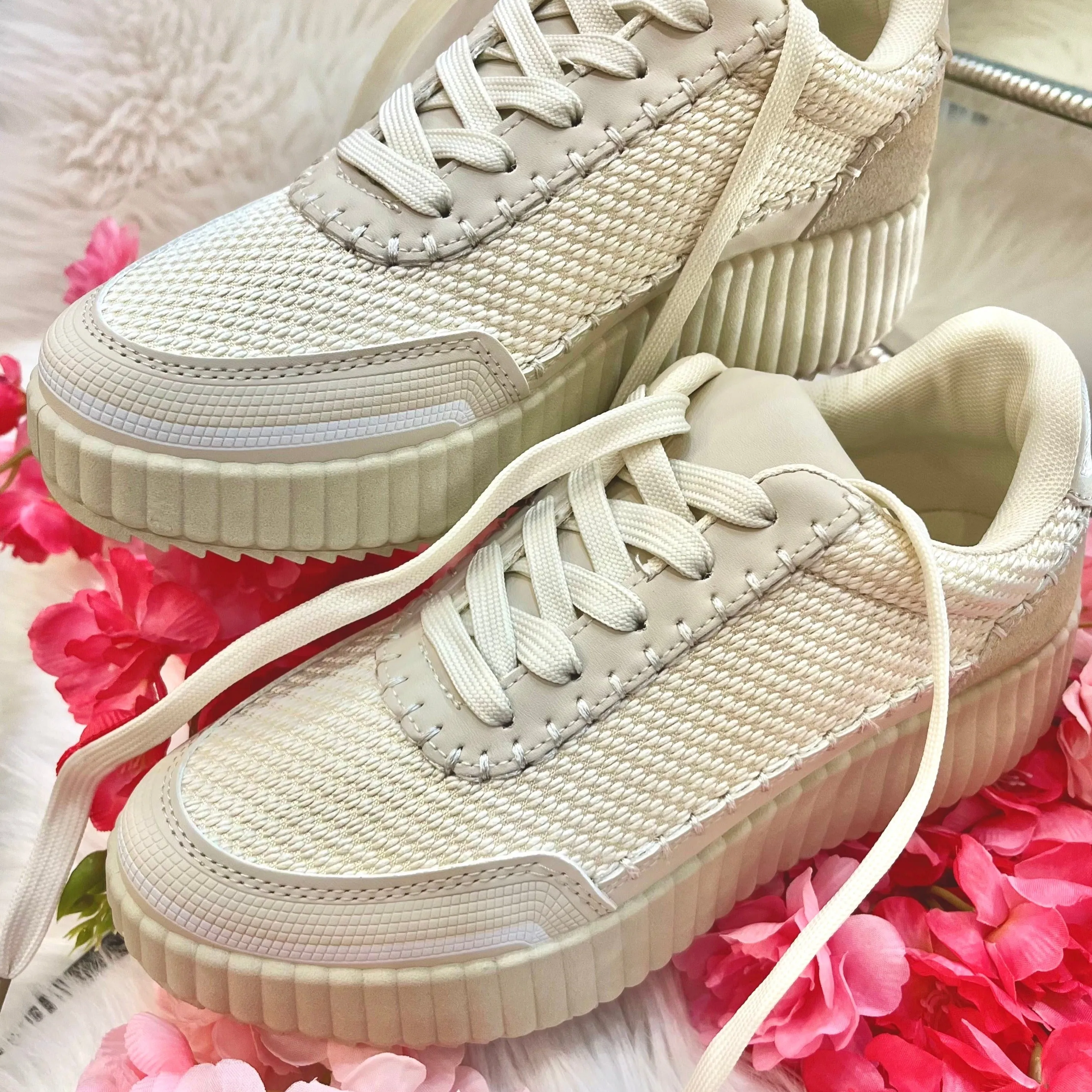 Out & About Cream Textured Platform Sneakers