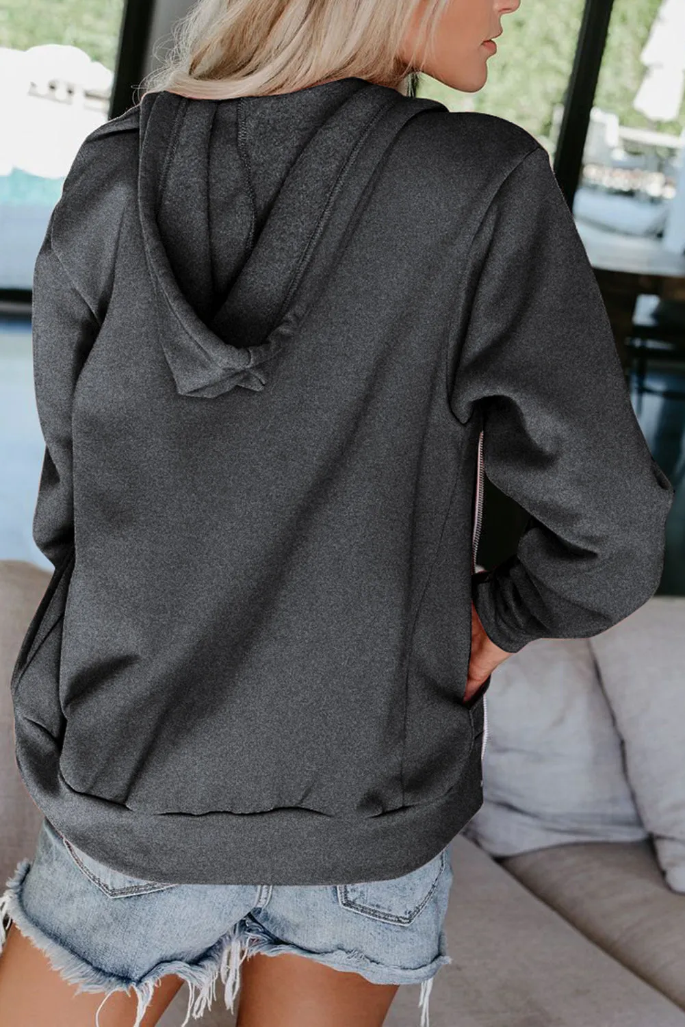 Oversized Zip Up Hoodie Sweatshirt Solid Color Jacket with Zipper