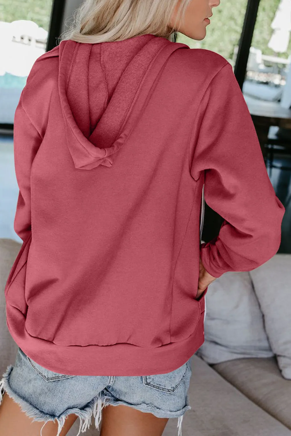 Oversized Zip Up Hoodie Sweatshirt Solid Color Jacket with Zipper