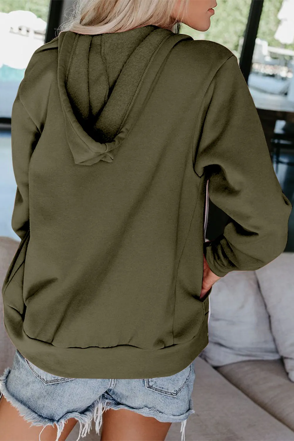 Oversized Zip Up Hoodie Sweatshirt Solid Color Jacket with Zipper