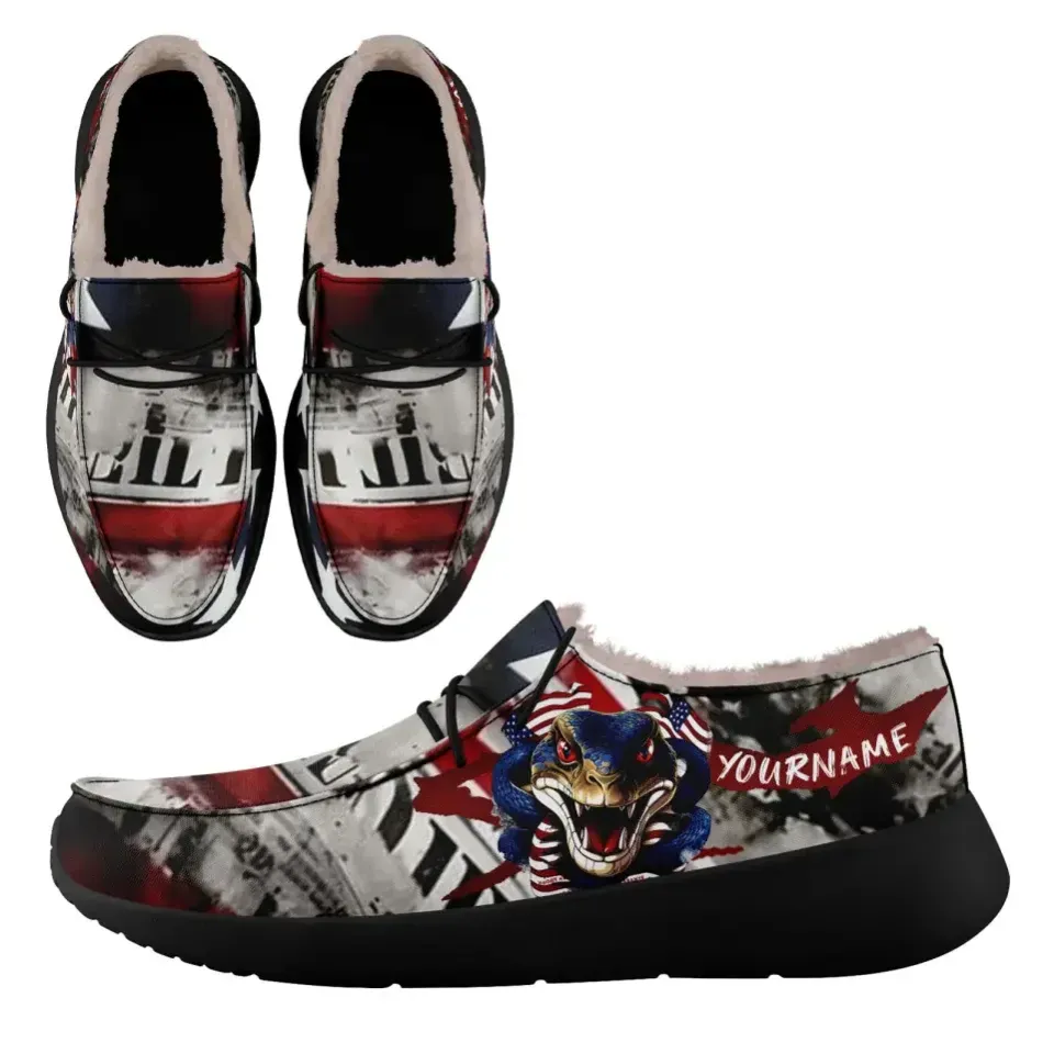 Personalized Flag Sneakers, Custom Patriotic Fur Lining Loafer Shoes, Best Gift for Vateran.FN042-24020295-4b