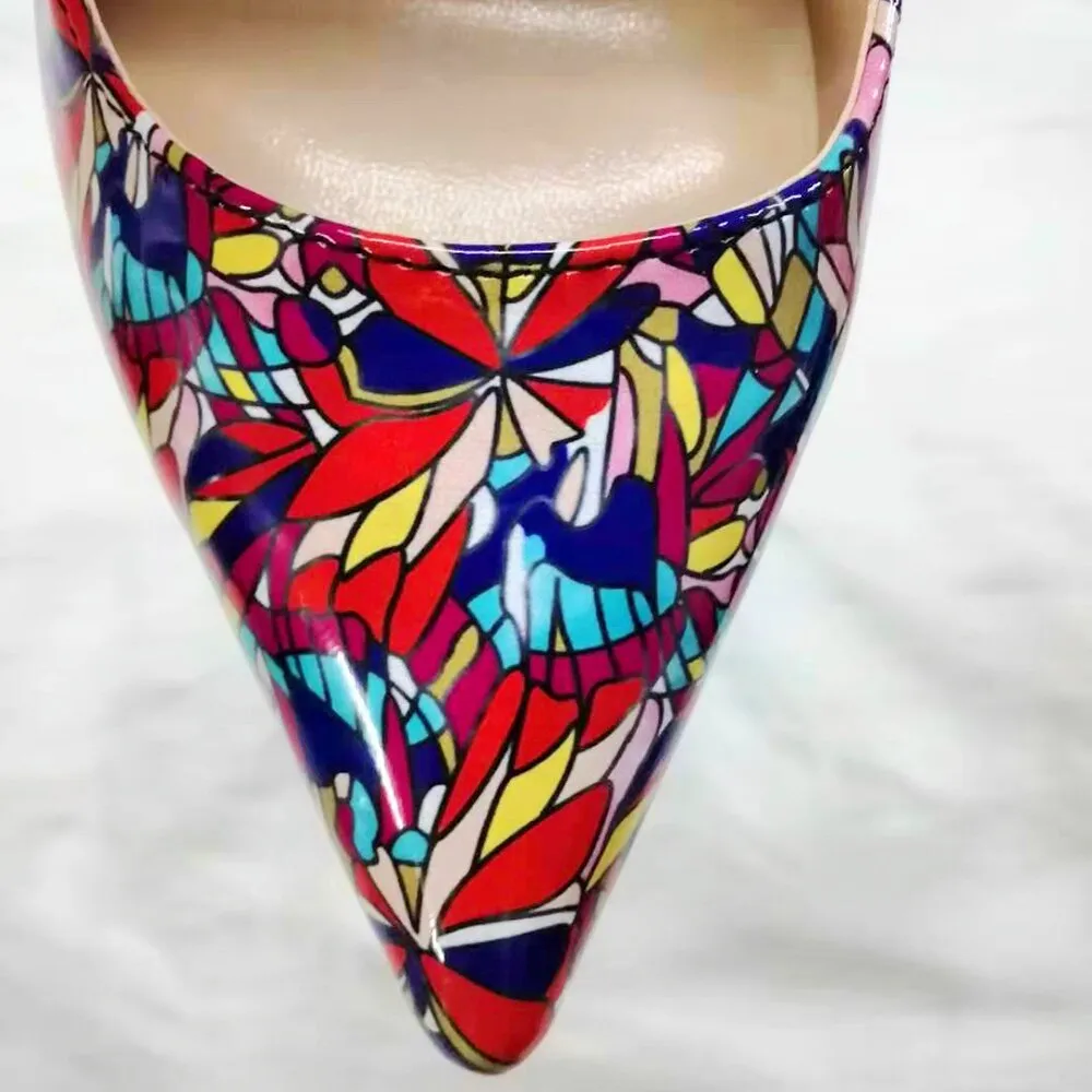 Pre Order:  Graphic Printed Pointed-Toe Slip-On Shoes