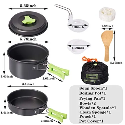 REHTRAD 8 Pcs Camping Cooking Set，Camping Accessories for Outdoor，Camping Utensils with Carry Bag，Camping Bowl Pot Pan Set