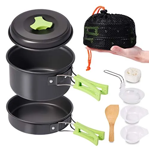 REHTRAD 8 Pcs Camping Cooking Set，Camping Accessories for Outdoor，Camping Utensils with Carry Bag，Camping Bowl Pot Pan Set