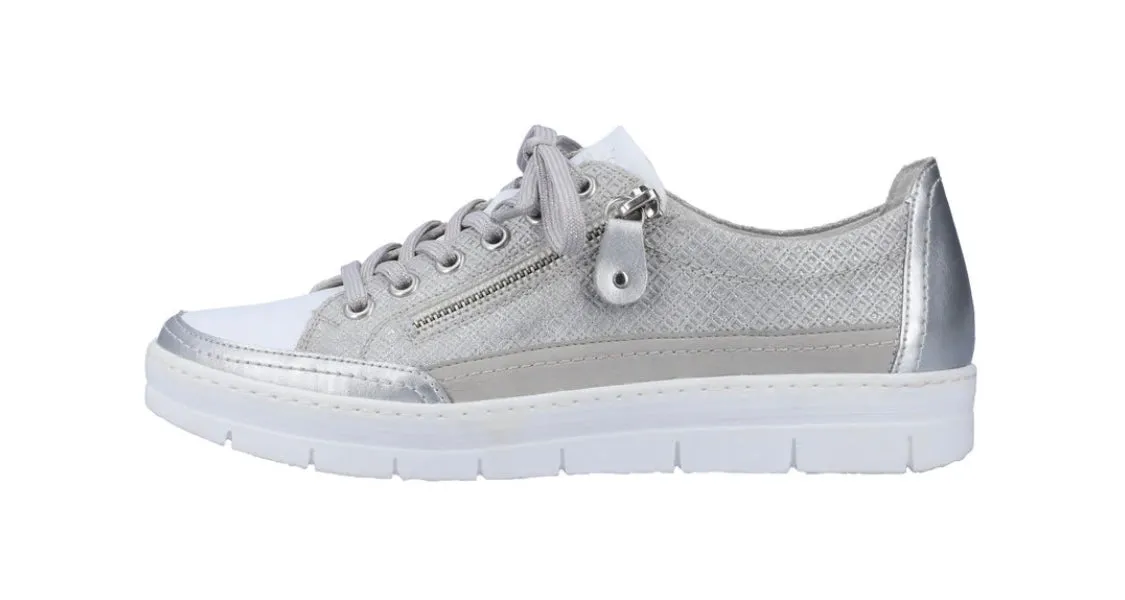 Remonte D5826-90 Pamplona White And Silver Lace-Up Trainers